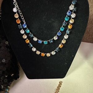 BOTTOM ORANGE AND NAVY Swarovski Blue and Orange Crystal Necklace